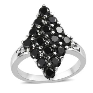 Thai Black Spinel Cluster Ring in Stainless Steel (Size 8) 2.15 carats